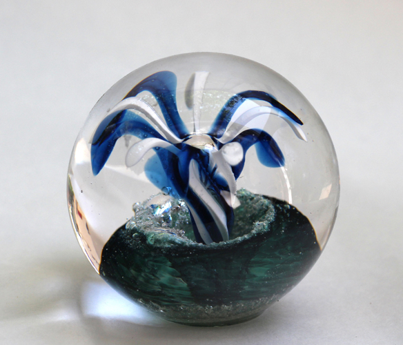 DB-790 Paperweight - White and Blue Flower $42 at Hunter Wolff Gallery